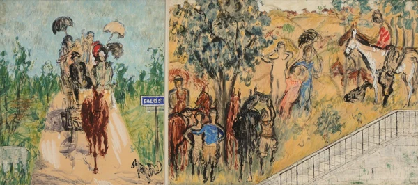 Hans Berger — Entwurf für Wandgemälde: Sonntagsausfahrt; Reitertreffen, 1947