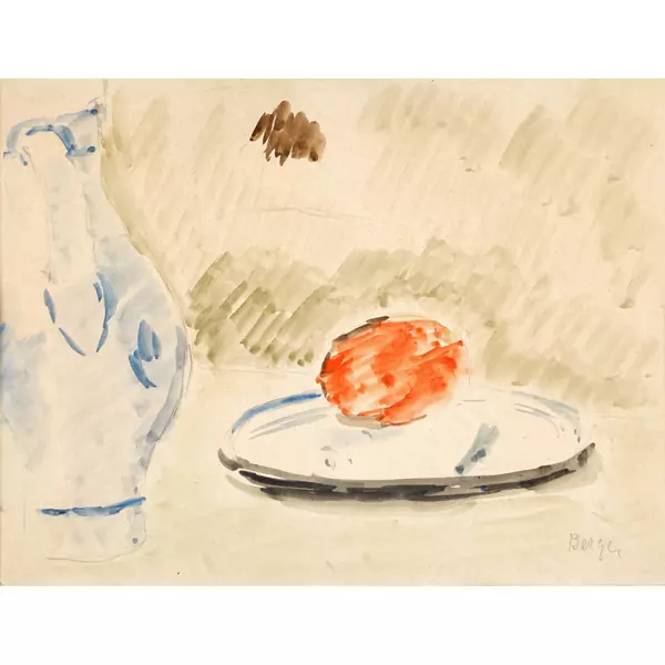 Stillleben mit Krug und Obstteller