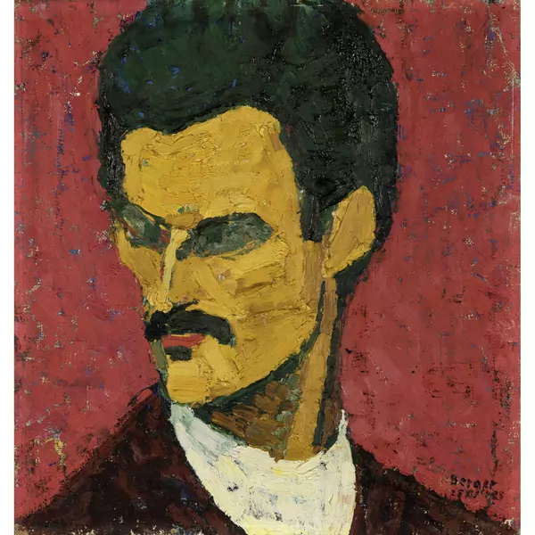Hans Berger — Bildnis auf rotem Grund (wohl Bildnis von Albert Trachsel) — Galerie Kornfeld