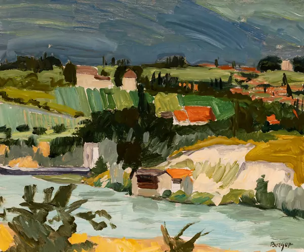 Landschaft mit Häusern