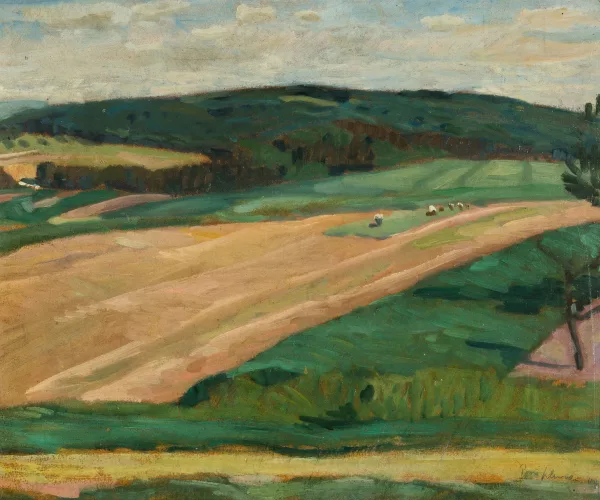 Hans Brühlmann — Hügellandschaft mit Acker", 1904