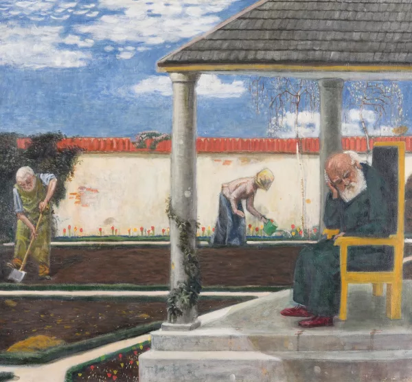Hans Brühlmann — Pergola mit ruhendem Greis", um 1904
