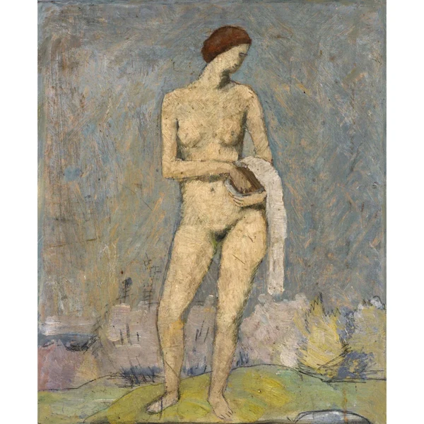 Hans Brühlmann — STEHENDER FRAUENAKT MIT TUCH STANDING NUDE WITH SHAWL