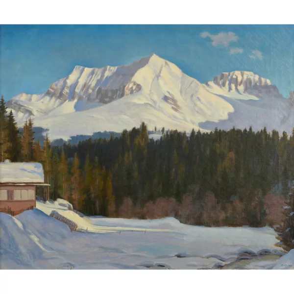 Hans Daepp — Winter bei Adelboden mit Bunderspitz und Kleinlohner.