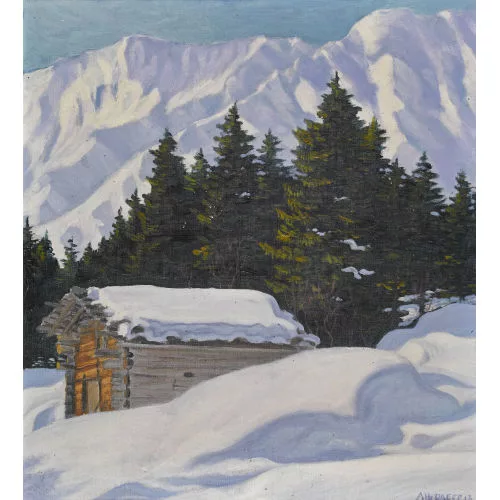 Hans Daepp — Winterliche Berglandschaft mit Hütte.