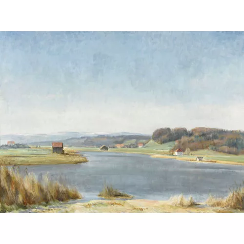 Hans Daepp — Herbstliche Seeuferpartie mit Schilf im Bernbiet.