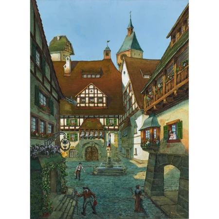 Städtische Idylle mit Brunnen