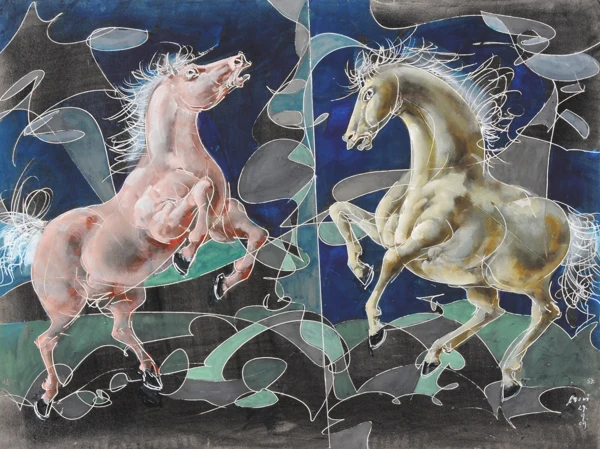 Hans Erni — Zwei steigende Pferde, 2009