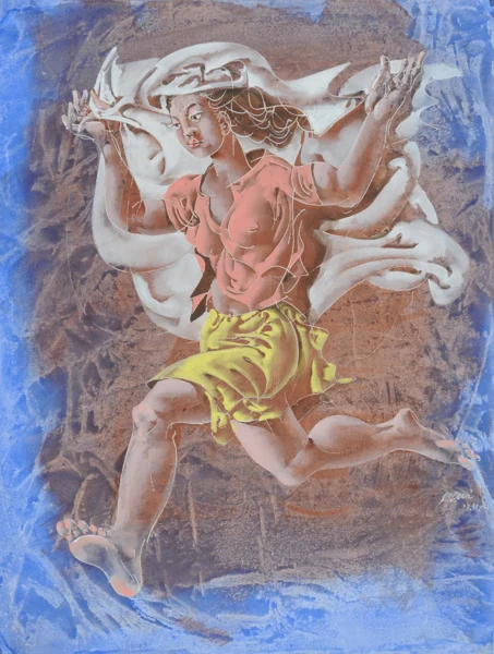 Hans Erni — Springendes Mädchen mit weissem Tuch spielend, 2004
