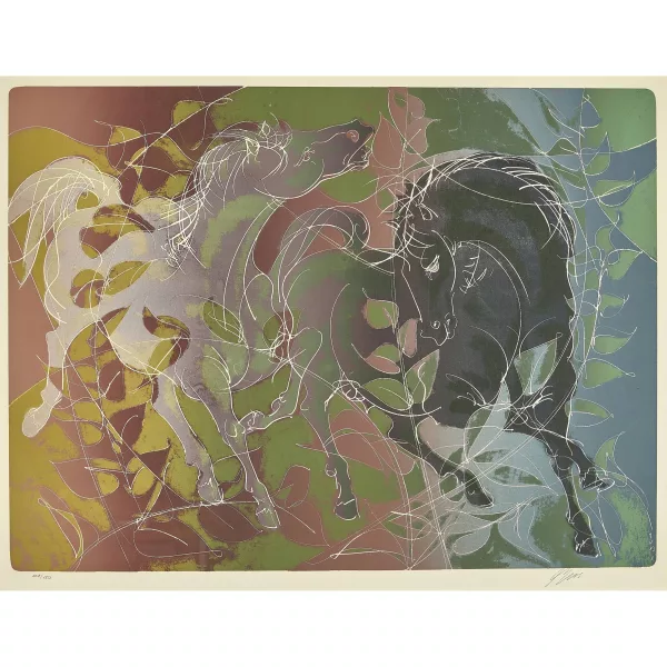 Hans Erni — "Zwei Pferde unter Ästen".