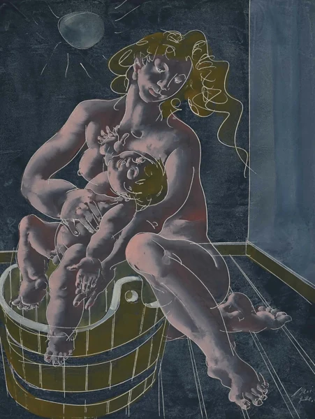 Hans Erni — Mutter badet Kleinkind, 2003