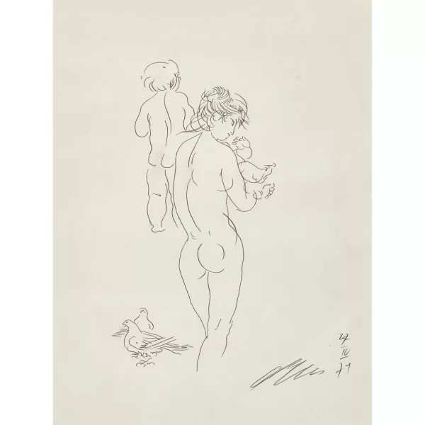 Hans Erni — Mutter mit Kindern und Taubenpaar.
