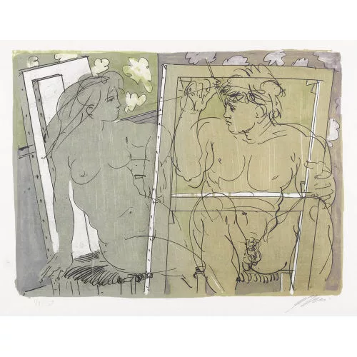 Hans Erni — Szene im Atelier.