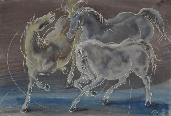 Hans Erni — Drei springende Pferde, 1986