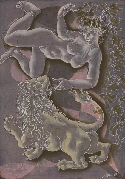 Hans Erni — Mädchen und Löwe, 1989