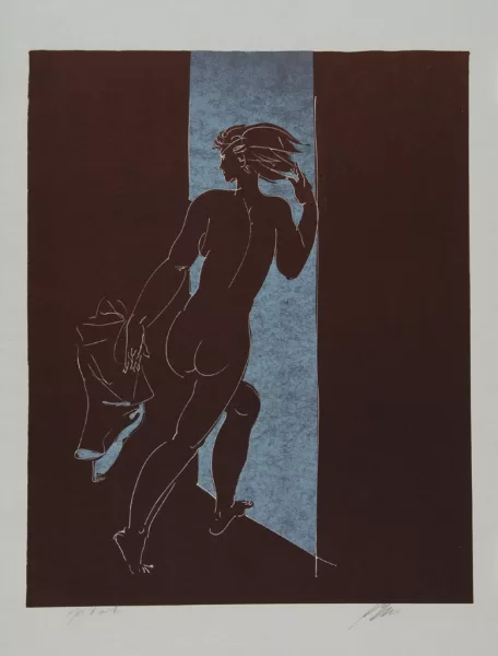 Hans Erni — 2 Blätter: Mädchen, Türe durchschreitend, 1970; Schreitendes Mädchen, 1970