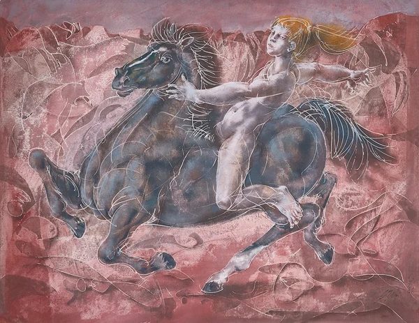 Hans Erni — Reitender Mädchenakt, 1988