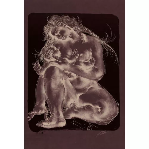 Hans Erni — Mutter und Kind auf grauem Grund.