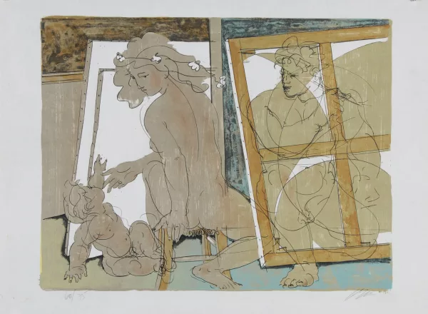 Hans Erni — Mutter und Kind im Atelier des Künstlers, 1965