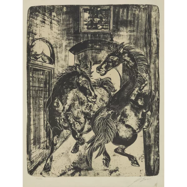 Hans Erni — "Zwei Pferde vor dem Eingang zum Schloss La Sarraz".