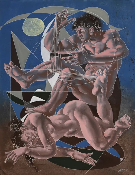 Hans Erni — Junges Paar schwebend, 1990