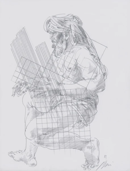 Hans Erni — Original-Zeichnung aus dem Buch "Leben mit Elektronen" von Pierre Arnold, 1981