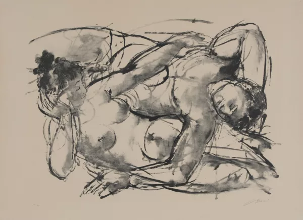 Hans Erni — Liebespaar vor orangenem Grund, 1961