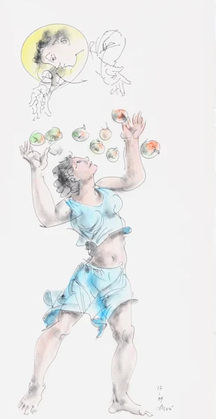 Hans Erni — Junge Frau beim Auffangen von Äpfeln, 2009