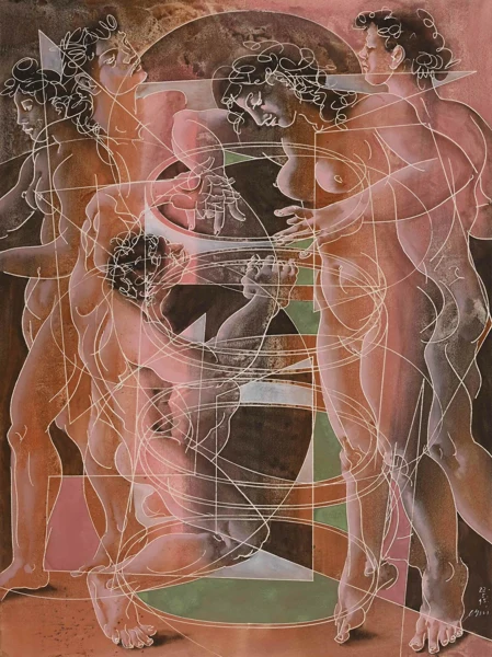 Hans Erni — Errichten der Säule, 1995