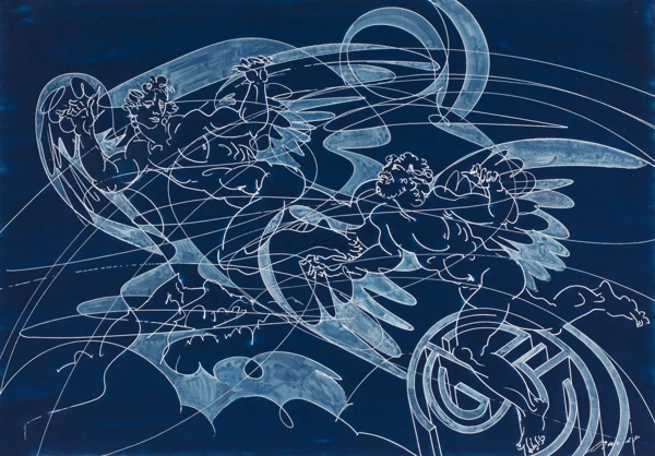 Hans Erni — Ikarus und Dädalus entfliehen dem Labyrinth, 1984