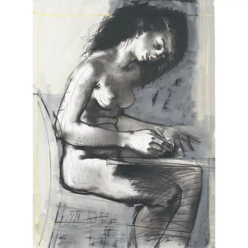 Hans Erni — Unbekleidete sitzende junge Frau.