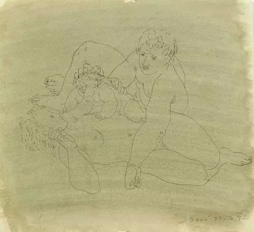 HANS ERNI — Familie. Verso weiblicher Akt. 1992. — Koller Auktionen