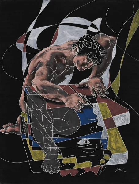 Hans Erni — Zeichnender Männerakt, 1993