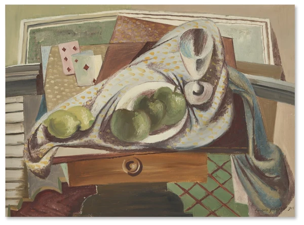 Hans Erni — Stillleben mit Zitronen, Äpfeln und Spielkarten, 1932