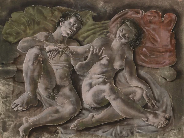 Hans Erni — Junges Paar auf einer Decke liegend, 1987