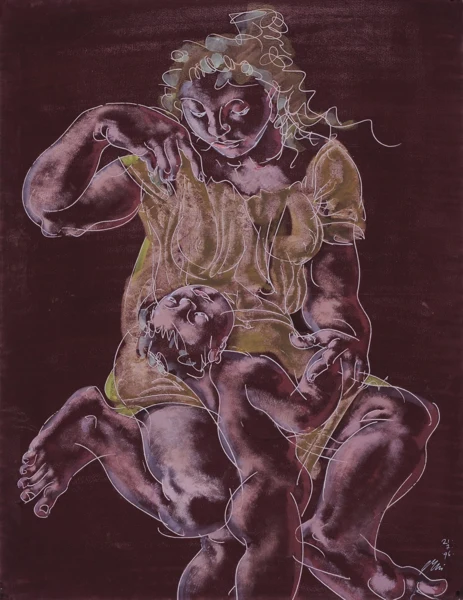 Hans Erni — Mutter ihr Kind führend, 1996