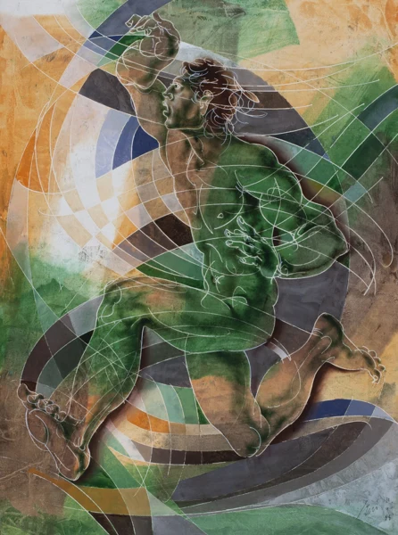 Hans Erni — Schreitender Männerakt in Spirale, 1988