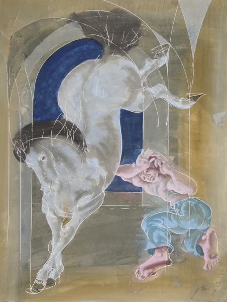 Hans Erni — Mann mit ausschlagendem Pferd, 1990