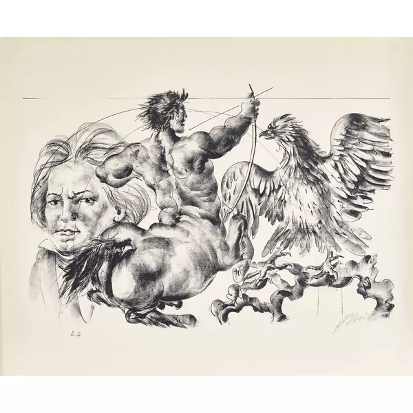 "Schütze, Adler und Porträt von Ludwig van Beethoven"