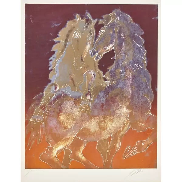 "Zwei Pferde, orange"