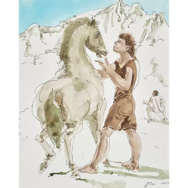 Junger Mann mit Pferd