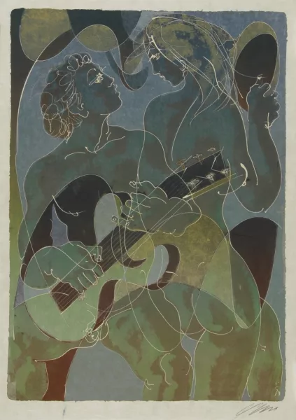 Hans Erni — 2 Blätter: Musizierendes Paar, 1974; Tanzendes Paar, 1974