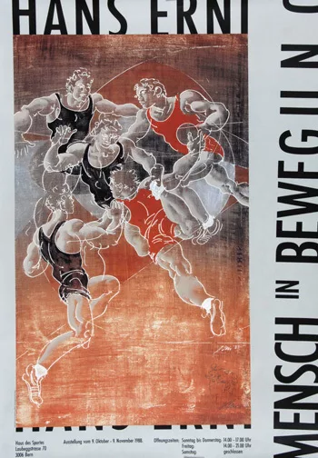 Hans Erni — Plakat. Hans Erni, Mensch in Bewegung. Haus des Sports, Bern, 9. Oktober - 9. November 1988