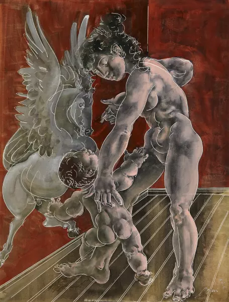 Mutter und Kind mit Pegasus