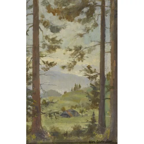 Hans Gartmeier — Landschaft mit Bäumen und Gehöft.
