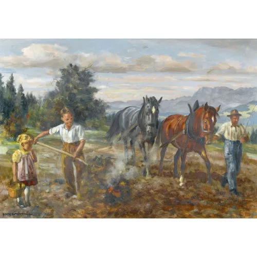 Hans Gartmeier — Bauer mit seinen Kindern bei der Feldarbeit.