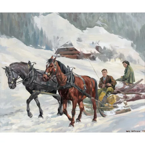 Hans Gartmeier — Holzfuhre im winterlichen Berner Oberland.