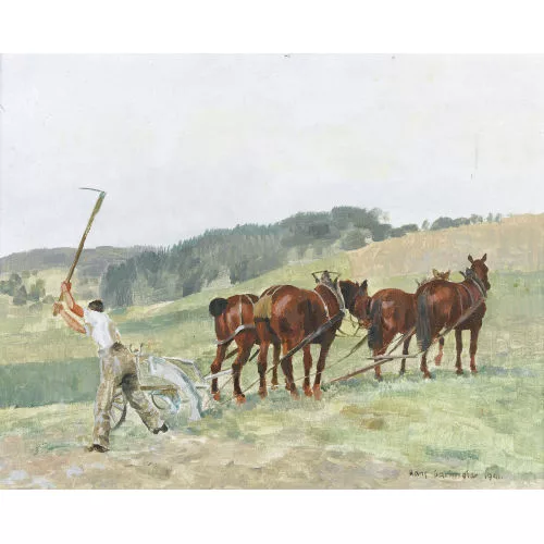 Hans Gartmeier — Bauer mit Pferdepflug auf dem Acker.