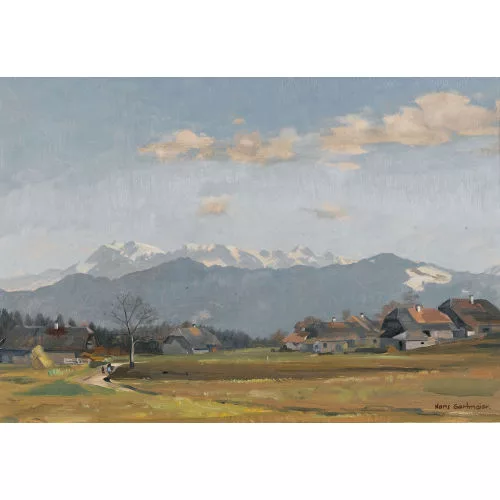 Hans Gartmeier — Vorfrühling im Emmental mit Alpenpanorama.