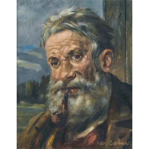 Hans Gartmeier — Porträt eines bärtigen Bauern mit Pfeife.
